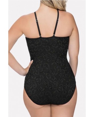 Black Crochet Lace Splicing Beautiful Plus Size One Piece Swimsuit