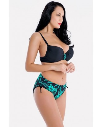 Green Floral Underwire Push Up Tie Sides Beautiful Plus Size Swimwear