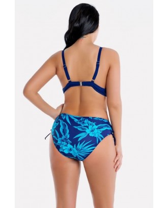Blue Floral Underwire Push Up Tie Sides Beautiful Plus Size Swimwear