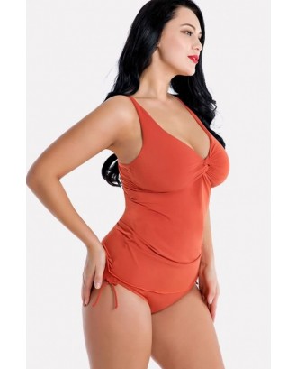 Orange Twisted Drawstring Tie Sides Beautiful Plus Size Tankini Swimsuit