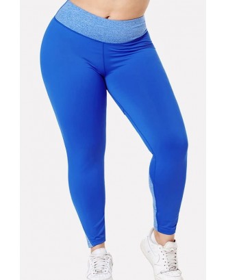 Blue Patchwork Yoga Plus Size Sports Leggings